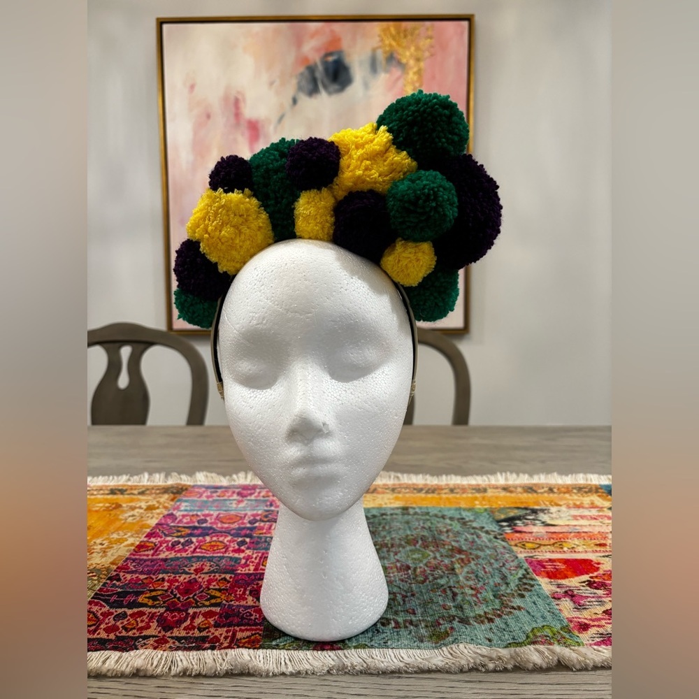 Purple, Green & Gold Pom Pom Headband
